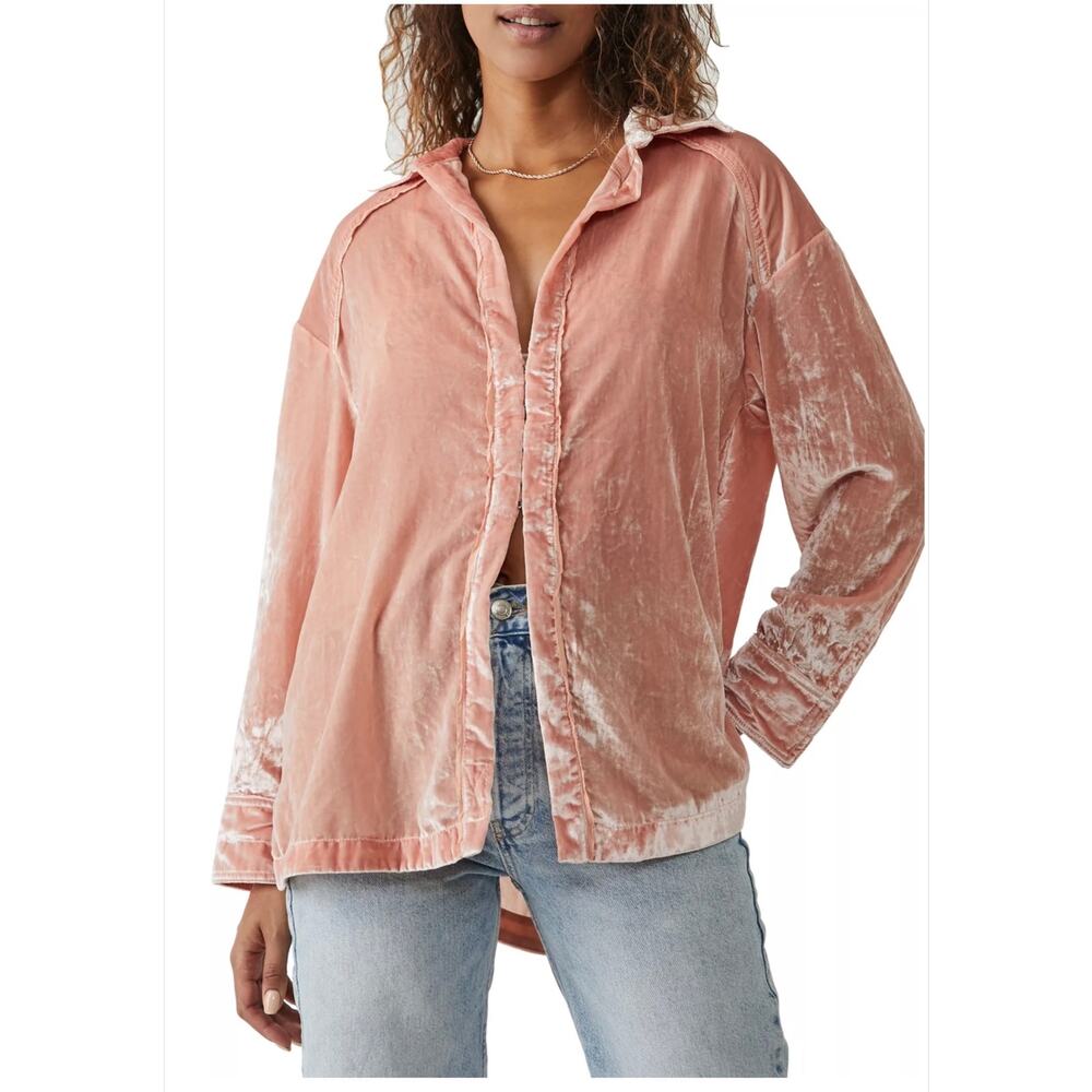 We The Free Marianna Velvet Shirt in Pink Size XS - Picture 9 of 9
